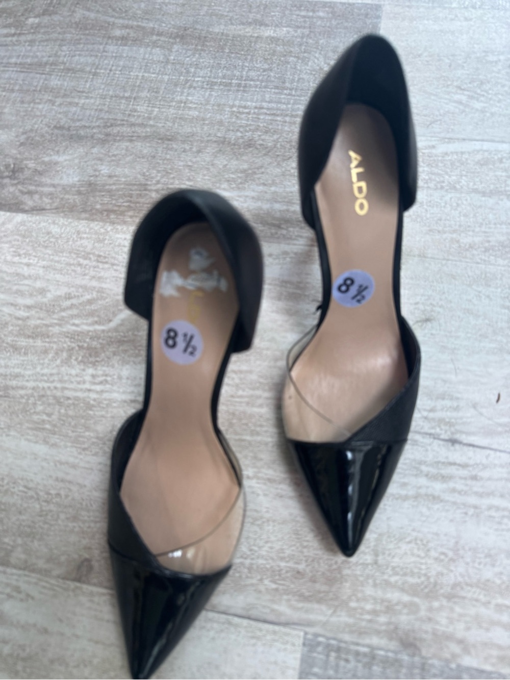 ALDO Black Patent Pointed D'Orsay Pumps with Clear Inset